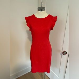 Coral cotton midi dress with flutter sleeves